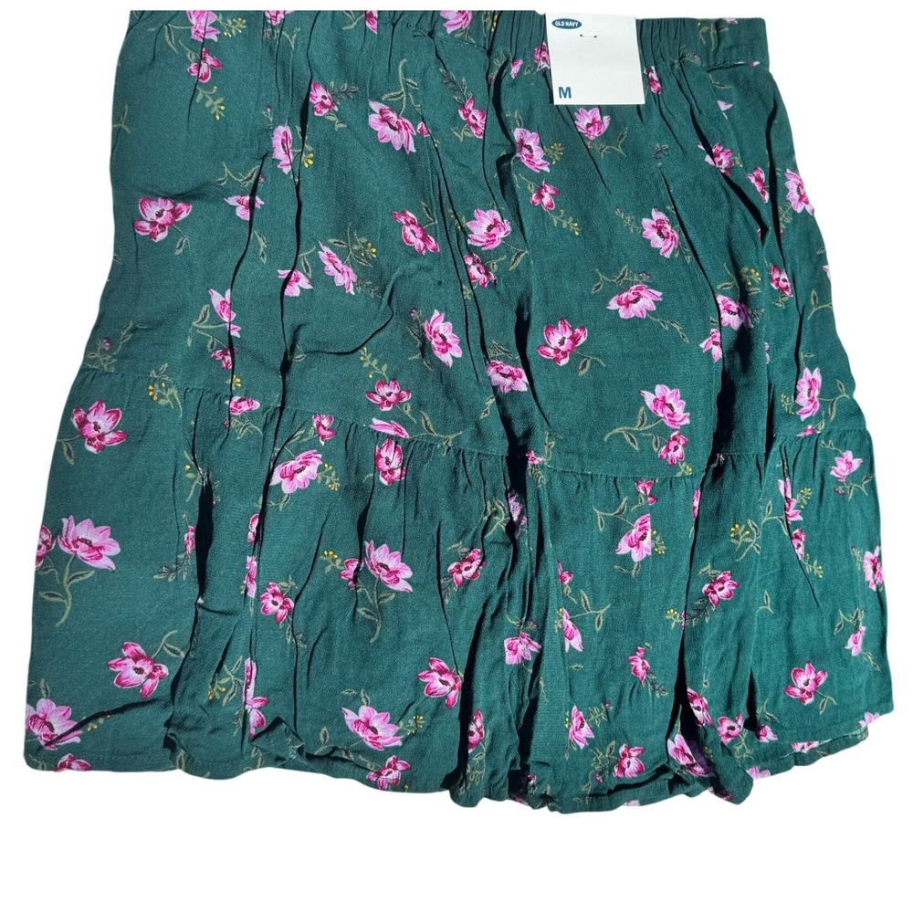 Old Navy Floral Elastic Waist Skirt NWT Med Ruffle Hem Cottage Core Mini green